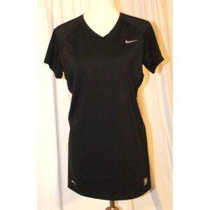 Nike Pro Womens XL Combat Dri-Fit Fitted V-neck Athletic Shirt BLACK Gym Workout